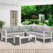 durable Lane Aluminum Outdoor Patio Furniture Set Metal Outside Patio Furniture Conversation Sets with Dining Table&2 Ottomans Sectional Sofa Couch Seating Set with Cushion for Back