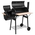 Charcoal Grill with Offset Smoker BBQ Barrel Grill and Smoker Combo with Side Table Outdoor Backyard Cooking Patio and Parties