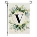 SDJMa Monogram Letter V Floral Garden Flag Rustic Farmhouse Double Sided Linen Family Last Name Initial Yard Flag for Spring Summer Outdoor Patio Lawn Home Decor 18x12 Inch