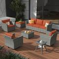 Vcatnet Direct 9 Pieces Outdoor Patio Furniture Sectional Sofa All-weather Conversation Set with Swivel Rocking Chairs and Coffee Table for Garden Poolside Orange