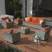 Vcatnet 9 Pieces Outdoor Patio Furniture Sectional Sofa All-weather Conversation Set with Swivel Rocking Chairs and Coffee Table for Garden Poolside Orange