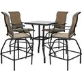 LEVELEVE Patio Bar Set 5pcs Swivel Bar Stools Outdoor Bistro Textilene Furniture Stability All-Weather Set with Height Table (5 Dark Brown Fabric)