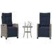 3 Piece Bistro Set with Cushions Gray Poly Rattan