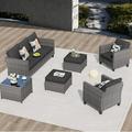 Vcatnet Direct 6 Pieces Outdoor Patio Furniture Sectional Sofa All-weather Conversation Set with Coffee Table for Garden Poolside Black