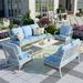 Summit Living 7-Seater Patio Conversation Set Metal Outdoor Furniture with Rocking Chair Sofa Blue