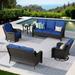 Vcatnet 5 Pieces Outdoor Patio Furniture Sectional Sofa All-weather Conversation Set with Swivel Rocking Chairs for Garden Poolside Navy blue