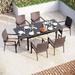 durable & William Outdoor Patio 7 Pieces Dining Set with 6 PE Rattan Chairs and 1 Rectangle Expandable Metal Table Modern Outdoor Furniture with Seat Cushions for Poolside Porch Pa