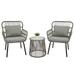 Mother s Day Sales - Hot Sale 3-Piece Patio Wicker Conversation Bistro Set with 2 Chairs & Glass Top Side Table & Cushions Gray