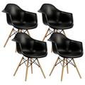 MOWENTA Set of 4 Dining Chairs -Century Modern Dining Room Plastic Chairs Outdoor Side Chairs with Wood Legs for Kitchen Black