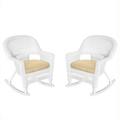 Jeco Rocker Wicker Chair in White with Tan Cushion (Set of 2)