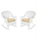 Jeco Rocker Wicker Chair in White with Tan Cushion (Set of 2)