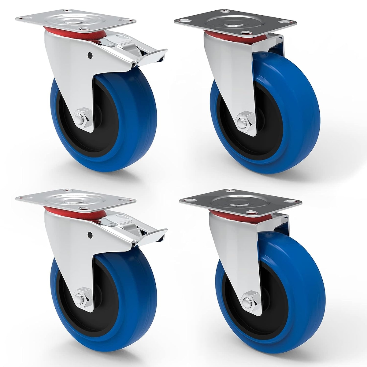 PRIOstahl Transportrollen 80mm Rollensatz 2 Lenkrollen + 2 Lenkrollen mit Bremse Blau Schwerlast Image