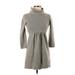 J.Crew Casual Dress - Sweater Dress High Neck 3/4 sleeves: Gray Solid Dresses - Women's Size Small