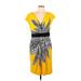 Maggy London Casual Dress - Mini V Neck Short sleeves: Yellow Zebra Print Dresses - Women's Size 14