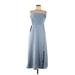 Azazie Cocktail Dress - A-Line Square Sleeveless: Blue Print Dresses - New - Women's Size 8