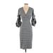 Zara Casual Dress - Midi Plunge 3/4 sleeves: Gray Dresses - Women's Size X-Small