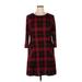 Tahari by ASL Casual Dress - A-Line High Neck 3/4 sleeves: Burgundy Plaid Dresses - Women's Size 16