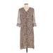 J.Jill Casual Dress - Shift V Neck 3/4 sleeves: Brown Leopard Print Dresses - Women's Size Small