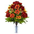 MYXIO Artificial Cemetery Flowers â€“ Realistic Outdoor Grave Decorations - Non-Bleed Colors- Burgundy Peony and Orange Bouquet for Cemetery-vase Sold Separately