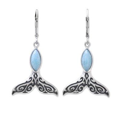 Whale Elegance,'Natural Larimar Dangle Earrings from Thailand'