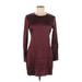 Zara Cocktail Dress - Mini High Neck Long sleeves: Burgundy Solid Dresses - Women's Size Medium