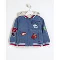 River Island Mini Boys Blue Patches Denim Bomber Jacket