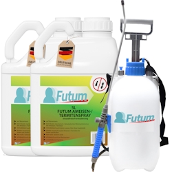FUTUM 2x5L Ameisenspray / Termitenspray bekämpft Insekten, Eier, Larven ohne Biozide auf Wasserbasis, Sofortwirkung ohne Flecken + 5L Sprüher Image