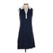 Lands' End Casual Dress - A-Line V Neck Sleeveless: Blue Solid Dresses - Women's Size X-Small