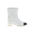 Chanel Boots: White Print Shoes - Women's Size 38 - Round Toe