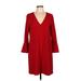 Alice + Olivia Casual Dress - Mini V-Neck 3/4 sleeves: Red Print Dresses - Women's Size 10