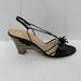 Kate Spade Shoes | Kate Spade Strappy Black Leather Wedge Sandal Stripe Wooden Heel Shoe 8 | Color: Black/Tan | Size: 8