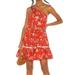 Free People Dresses | Free People Floral One Shoulder Red-Orange Tiered Mini Dress Size M | Color: Red | Size: M