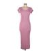 525 America Casual Dress - Midi Scoop Neck Short sleeves: Pink Print Dresses - Women's Size Medium