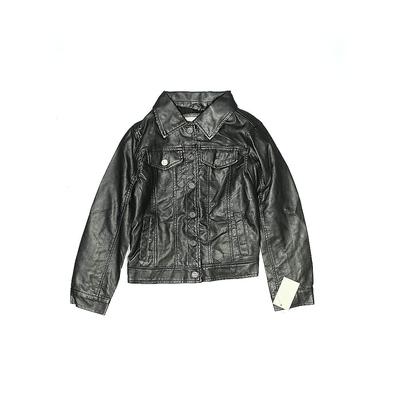 Urban Republic Faux Leather Jacket: Black Solid Clothing - Kids Girl's Size Medium