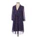 Code x Mode Casual Dress - A-Line V Neck 3/4 sleeves: Blue Print Dresses - Women's Size Small