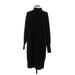 Ann Taylor Casual Dress - Sweater Dress Turtleneck 3/4 sleeves: Black Solid Dresses - Women's Size Large