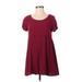 American Apparel Casual Dress - Mini Scoop Neck Short sleeves: Burgundy Solid Dresses - Women's Size X-Small