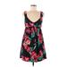 Roxy Casual Dress - Mini Plunge Sleeveless: Black Floral Dresses - Women's Size Medium