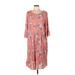 Moa Moa Casual Dress - Shift Scoop Neck 3/4 sleeves: Pink Print Dresses - Women's Size 1X