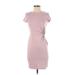 Express Outlet Casual Dress - Bodycon High Neck Short sleeves: Pink Solid Dresses - Women's Size X-Small