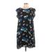 fleur bleue Casual Dress - Mini High Neck Short sleeves: Blue Floral Dresses - Women's Size 12
