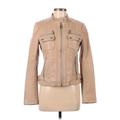 MICHAEL Michael Kors Leather Jacket: Short Tan Solid Jackets & Outerwear - Women's Size Small