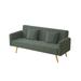 Luxury Leather Fabrics Solid Wood Frame Sofa Green Teddy Velvet Large Couch with Metal Legs, 2 Throw Pillows for Bedroom