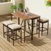 5-Piece Wicker Acacia Wood Bar Height Outdoor Dining Set with Foldable Table and Beige Cushions