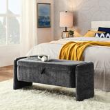 Ottoman Oval Storage Bench Chenille Fabric Bench with Large Storage Space for the Living Room, Entryway and Bedroom,gray