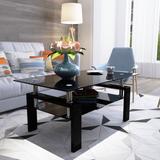Rectangle Black Glass Coffee Table,Clear Coffee Table,Modern Side Center Tables for Living Room,Living Room Furniture