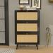 Rattan Narrow Shoe Cabinet with 3 FILP Drawers, Freestanding Shoe Storage Organizer, Modern Shoe Organizer Cabinet for Entryway