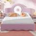 Twin/Full Size Upholstered Platform Bed with LED Headboard, Cute Kids Bed Frame Pink Floor Bed