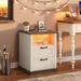 Farmhouse Nightstand with Charging Station 3-Tier Bedside Table