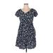 Speed Control Casual Dress - Mini V-Neck Short sleeves: Blue Floral Dresses - Women's Size X-Large